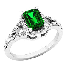Load image into Gallery viewer, Dazzlingrock Collection 7X5 MM Emerald Lab Created Emerald &amp; Round Natural White Diamond Ladies Split Shank Engagement Ring, 10K White Gold, Size 7
