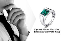 Load image into Gallery viewer, Jewelrypalace Men's Square 2.2ct Simulated Russian Nano Green Emerald Engagement Ring 925 Sterling Sliver Size 9
