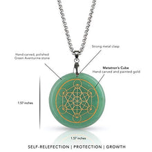Load image into Gallery viewer, EMF Protection Necklace Radiation Blocker | Green Aventurine Healing Pendant | LUXAR | Stone of Opportunity | Metal Silver Chain | 1.57 Inch Diameter Pendant

