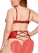 Load image into Gallery viewer, Women’s Crushed Velvet Lingerie Set, Cute Mesh Lace up Halter Bralette &amp; High Waist Panty(Wine,2XL,325a)
