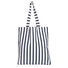 Load image into Gallery viewer, Canvas Tote Bags - Reusable Grocery Bag - Printed Cotton Shopping Bag - Eco Friendly Super Strong Reusuable Washable Bags 19x16.5 Inches, 12.5 Inch Handle NAVY STRIPS
