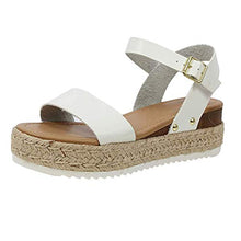 Load image into Gallery viewer, Womens Casual Espadrilles Sandal Trim Rubber Sole Flatform Studded Wedge Buckle Open Toe Ankle Strap Sandals White
