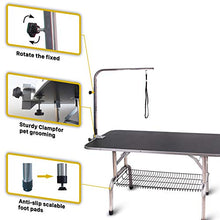 Load image into Gallery viewer, Polar Aurora Pingkay 48'' Black Heavy Duty Pet Professional Dog Show Stainless Steel Foldable Grooming Table w/Adjustable Arm &amp; Noose &amp; Mesh Tray

