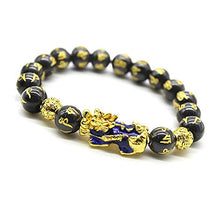 Load image into Gallery viewer, Feng Shui 10mm Hand Carved Mantra Bead Bracelet with Golden Coins Bead and Color Changed Pi Xiu/Pi Yao Attract Wealth and Good Luck
