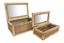 Load image into Gallery viewer, Creative Co-Op Woven Rattan Glass Lids &amp; Fir Wood Frame (Set of 2 Sizes) Display Boxes, Beige
