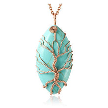 Load image into Gallery viewer, Top Plaza Vintage Copper Tree of Life Wire Wrapped Horse Eye Shape Natural Gemstone Pendant Necklace Chakra Reiki Healing Crystal Jewelry for Women - Synthetic Green Turquoise
