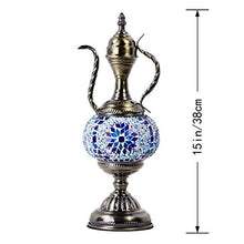 Load image into Gallery viewer, Marrakech Turkish Mosaic Glass Table Lamp Teapot Moroccan Lantern Decorative Tiffany Style Desk Night Light for Bedroom,Living Room, Coffee Table (Blue)
