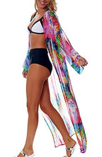Load image into Gallery viewer, Wander Agio Womens Bikini Cover Ups Beach Casual Dress Coverup Swimsuits Long Cardigan Buttons Chiffon Colorful Feathers
