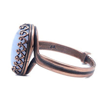 Load image into Gallery viewer, Agate Blue Lace Ring Boutique Genuine Oval Gemstone Banded Crystal Healing Adjustable Size 5-8 (Antiqued Copper)
