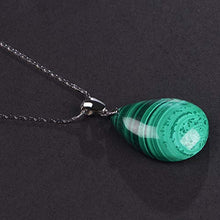 Load image into Gallery viewer, iSTONE 925 Sterling Silver Natural Malachite Ladies Pendant Necklace Water Drop Shape with 18" Silver Chain
