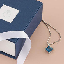 Load image into Gallery viewer, Peora London Blue Topaz Pendant in 14 Karat White Gold, Classic Solitaire, Princess Cut, 8mm, 3 Carats total
