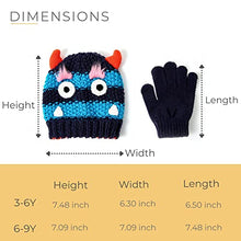 Load image into Gallery viewer, accsa Toddler Kids Boy Knit Winter Beanie Hat &amp; Glove Set Dino Monster Crocodile (Navy, 6-9 Years)
