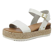 Load image into Gallery viewer, Womens Casual Espadrilles Sandal Trim Rubber Sole Flatform Studded Wedge Buckle Open Toe Ankle Strap Sandals White
