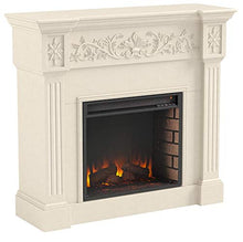 Load image into Gallery viewer, SEI Furniture Calvert Electric Carved Floral Trim Fireplace, Ivory

