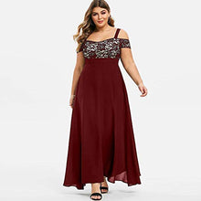Load image into Gallery viewer, Aniywn Plus Size Dress Women Off Shoulder Chiffon Lace Long Dress Floral Lace Party Evening Gown Maxi Dress Wine
