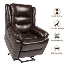 Load image into Gallery viewer, Esright Power Lift Chair Faux Leather Electric Recliner for Elderly, Heated Vibration Massage Sofa with Side Pockets, USB Charge Port &amp; Remote Control, Dark Brown
