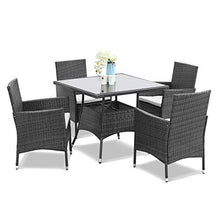 Load image into Gallery viewer, Wisteria Lane 5 Piece Outdoor Patio Dining Set, Wicker Glassed Table and Cushioned Chair, Umbrella Cut Out,Grey
