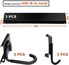 Load image into Gallery viewer, Bike Rack Garage Storage 5 Bicycles Hooks Wall Mount Bike Hanger Indoor Space Saving (8 Hooks and 3 Rails)
