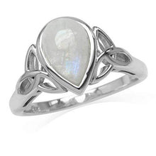 Load image into Gallery viewer, Silvershake 10X7mm Natural Pear Shape Moonstone White Gold Plated 925 Sterling Silver Triquetra Celtic Knot Ring Size 7
