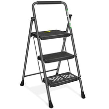 Load image into Gallery viewer, 3 Step Ladder Folding Step Stool with Wide Anti-Slip Pedals and Comfort Handgrip for Kitchen Household and Office, Lightweight Capacity 500lbs Sturdy Step Ladder (Dark Grey)
