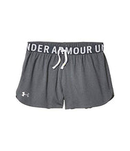 Load image into Gallery viewer, Under Armour Girls' Play Up Solid Workout Gym Shorts , Pitch Gray Light Heather (012)/Metallic Silver , Youth Medium
