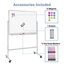 Load image into Gallery viewer, Large Mobile Rolling White Board/Whiteboard 45 X 34 Inch, Double Sided Dry Erase Board,Aluminium Frame with Quick Flip Over Reversible Feature
