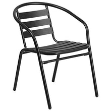 Load image into Gallery viewer, Flash Furniture 31.5'' Square Glass Metal Table with 4 Black Metal Aluminum Slat Stack Chairs
