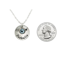 Load image into Gallery viewer, Sterling Silver Personalized Domed and Hammered One Name Necklace. Customize with Your Choice of Characters. Hammered Finish. Includes 925 Chain and Swarovski Birthstone. Gifts for Her, Mother, Wife
