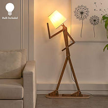 Load image into Gallery viewer, HROOME Cool Tall Decorative Floor Lamp Standing Lights Adjustable Corner Reading for Kids Bedroom Office Wooden Swing Arm Lamps - LED Bulb Included (Teak)
