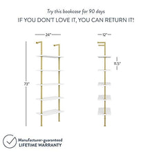 Load image into Gallery viewer, Nathan James Theo 5-Shelf Modern Bookcase, Open Wall Mount Ladder Bookshelf with Industrial Metal Frame, White/Gold
