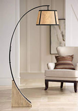 Load image into Gallery viewer, Oak River Rustic Mission Arc Floor Lamp Dark Gray Wood Base Mica Shade for Living Room Reading Bedroom Office - Franklin Iron Works
