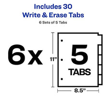 Load image into Gallery viewer, Avery 5-Tab Binder Dividers, Write &amp; Erase Multicolor Big Tabs, 6 Sets (23076)
