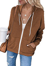 Load image into Gallery viewer, Uusollecy Women's Casual Zip Up Hoodie Color Block Lightweight Sweatshirt Hoodies Drawstring Sweater with Pockets Small
