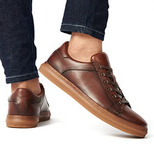 Load image into Gallery viewer, Men's Fashion Casual Genuine Leather Sneaker Shoes Arkbird Original Design Plain Toe Lace Up Rubber Sole Walking Shoes for Men Size 9.5
