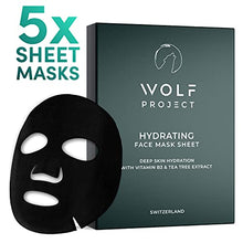 Load image into Gallery viewer, WOLF PROJECT | Hydrating Sheet Mask (5 Pack) - Hydrating and Moisturizing Face Mask For Men - Natural serum, Bamboo charcoal face mask sheets, Vitamin B3 &amp; Hyaluronic Acid for glowing skin
