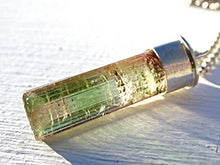 Load image into Gallery viewer, bi-color tourmaline pendant, watermelon tourmaline crystal pendant, pink green crystal necklace, raw crystal pendant mens gift for women
