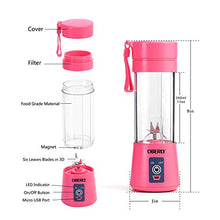 Load image into Gallery viewer, Portable Blender, OBERLY Smoothie Juicer Cup - Six Blades in 3D, 13oz Fruit Mixing Machine with 2000mAh USB Rechargeable Batteries, Ice Tray, Detachable Cup
