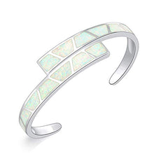 Load image into Gallery viewer, CiNily White Opal Bracelet Cuff Bangle Bracelets for Women 18K White Gold Plated Hypoallergenic Birthstone Bracelets Ladies Gemstone Bangle Bracelet
