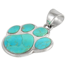 Load image into Gallery viewer, Dog Paw Pendant Necklace 925 Sterling Silver &amp; Genuine Turquoise (20", Turquoise)
