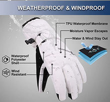 Load image into Gallery viewer, Andorra Snow Gloves Women Touchscreen Zipper Pocket Ski Gloves Waterproof Gloves Women, White, S
