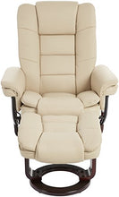 Load image into Gallery viewer, JC Home Argus Ultra-Plush Bonded Leather Swiveling Recliner with Mahogany Wood Base and Matching Ottoman - Vanilla
