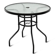 Load image into Gallery viewer, Tangkula 32" Outdoor Patio Table Round Steel Frame Tempered Glass Top Commercial Party Event Furniture Conversation Coffee Table for Backyard Lawn Balcony Pool with Umbrella Hole
