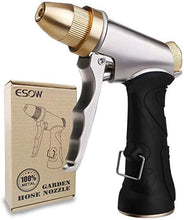 Load image into Gallery viewer, ESOW Garden Hose Nozzle 100% Heavy Duty Metal, Full Brass Nozzle &amp; ABS Non-Slip Ergonomic Grip, 4 Watering Patterns, High Pressure Metal Spray Gun for Watering Plants, Car Wash and Showering Dog
