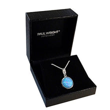 Load image into Gallery viewer, Paul Wright Created Opal Pendant Necklace, in 925 Sterling Silver, 12mm Round with Vibrant Blue Color, 16” Plus 2” Extender

