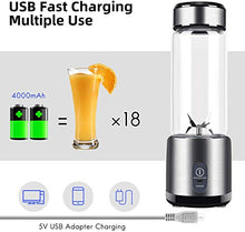 Load image into Gallery viewer, Portable Blender, Stainless Steel and Glass Body, Electric Juicer Cup Personal Size with USB Rechargeable, Mini Juice Mixer for Shakes Smoothies Home Outdoor
