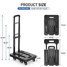 Load image into Gallery viewer, SPACEKEEPER Folding Hand Truck, 500 LB Heavy Duty Luggage Cart, Utility Dolly Platform Cart with 6 Wheels &amp; 2 Elastic Ropes for Luggage, Travel, Moving, Shopping, Office Use, Black
