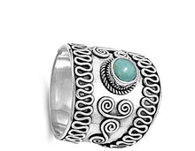 Load image into Gallery viewer, Women's Bali Ring Simulated Turquoise Fashion New .925 Sterling Silver Band Size 9
