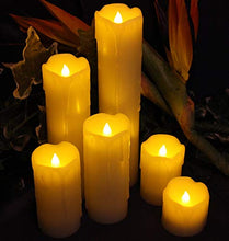 Load image into Gallery viewer, LED Lytes Timer Flameless Candles, Slim Set of 6, 2" Wide and 2"- 9" Tall, Ivory Color Wax and Flickering Amber Yellow Flame Battery Powered Flickering Candle Set
