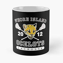Load image into Gallery viewer, Lacrosse Island Sports Ocelots Ball Cat Whore Best Mug holds hand 11oz made from marble ceramic
