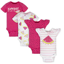Load image into Gallery viewer, GERBER Baby Girls 4-Pack Short Sleeve Onesies Bodysuits, Pink Watermelon, 6-9 Months
